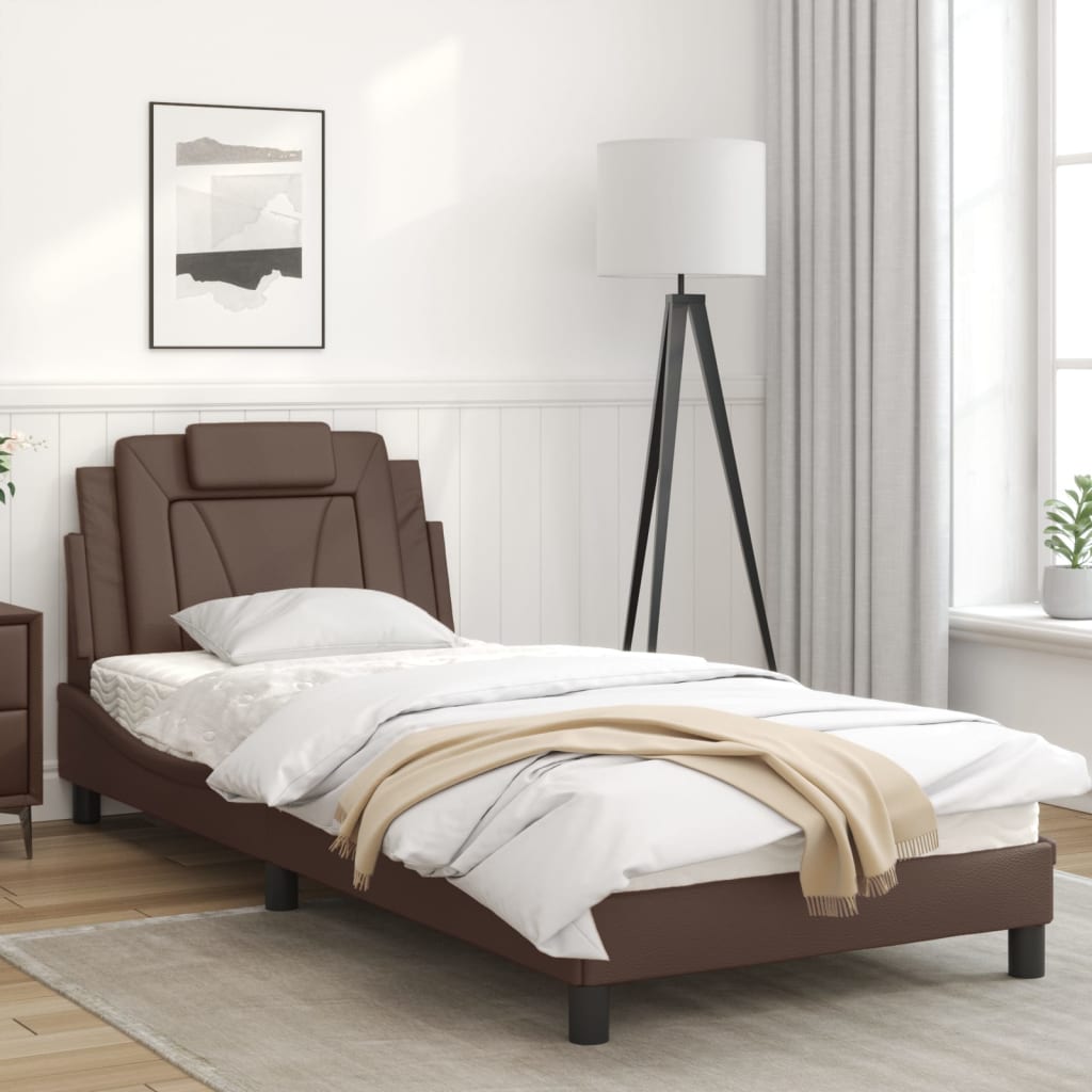 Bedframe Met Led-Verlichting Kunstleer Bruin 80X200 Cm