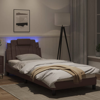Bedframe Met Led-Verlichting Kunstleer Bruin 80X200 Cm
