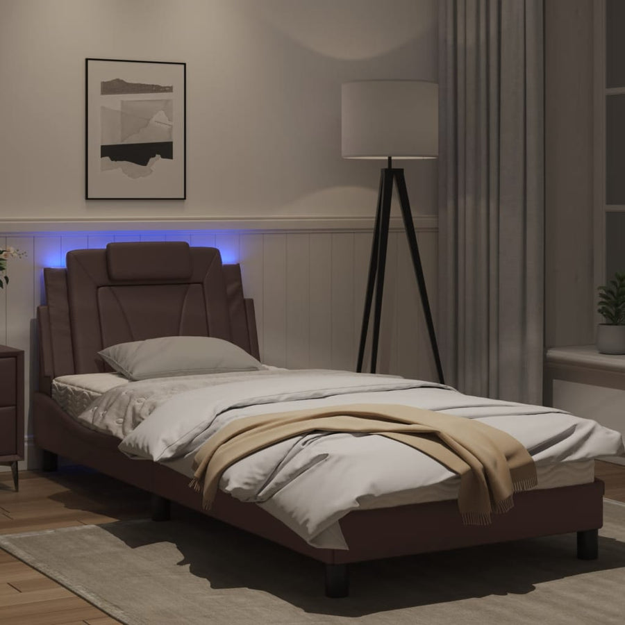 Bedframe Met Led-Verlichting Kunstleer Bruin 80X200 Cm
