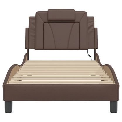 Bedframe Met Led-Verlichting Kunstleer Bruin 80X200 Cm