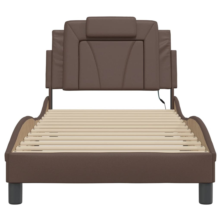 Bedframe Met Led-Verlichting Kunstleer Bruin 80X200 Cm