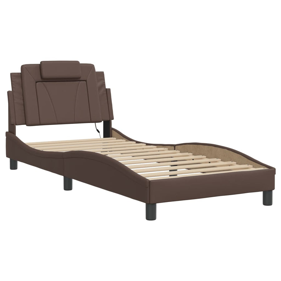 Bedframe Met Led-Verlichting Kunstleer Bruin 80X200 Cm