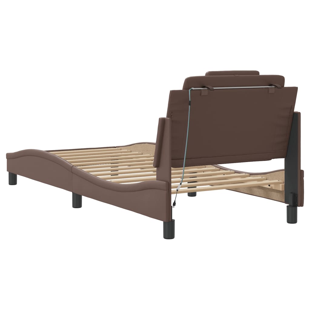 Bedframe Met Led-Verlichting Kunstleer Bruin 80X200 Cm