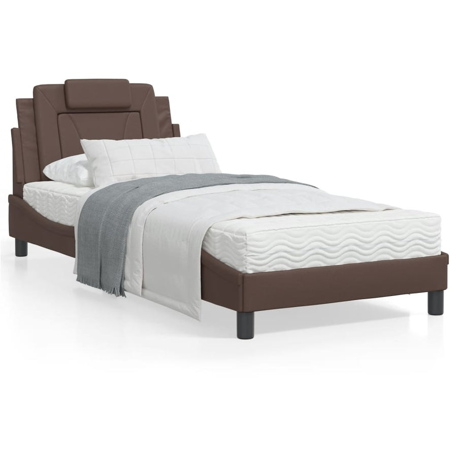 Bedframe Met Led-Verlichting Kunstleer Bruin 80X200 Cm