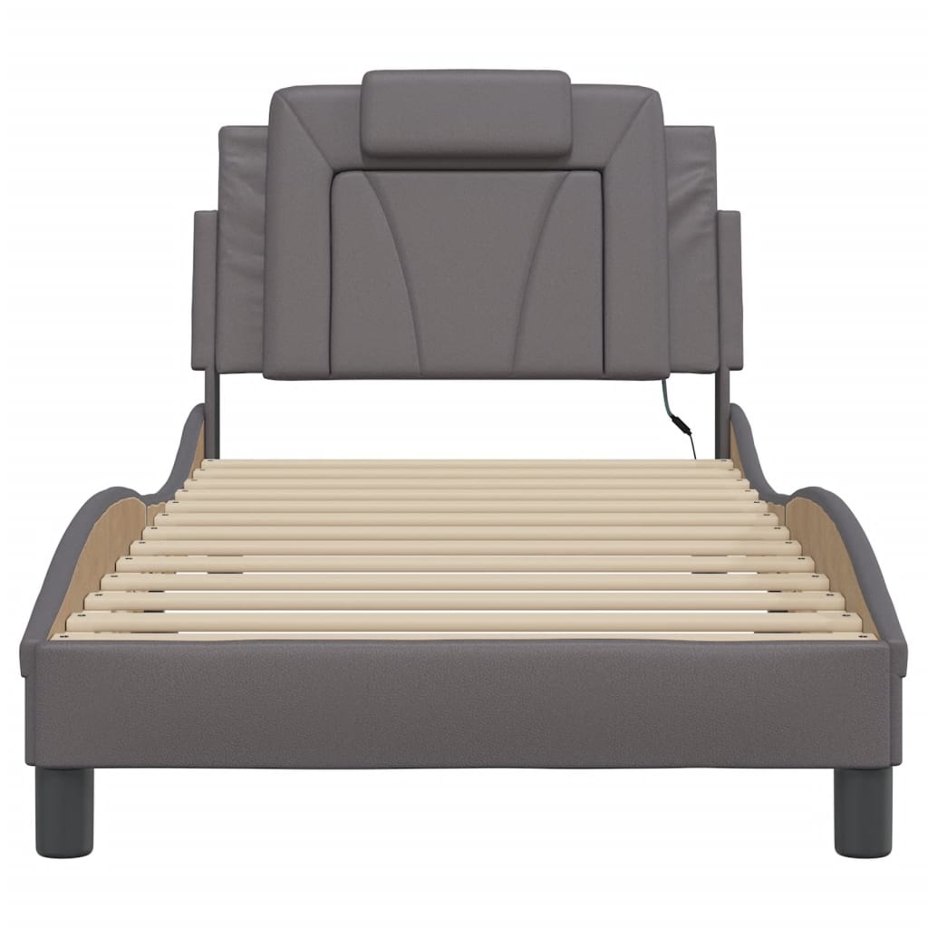 Bedframe Met Led-Verlichting Kunstleer Grijs 80X200 Cm