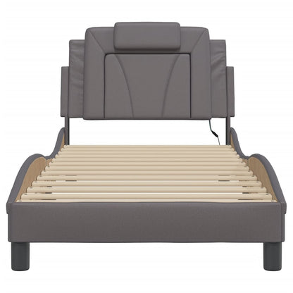 Bedframe Met Led-Verlichting Kunstleer Grijs 80X200 Cm