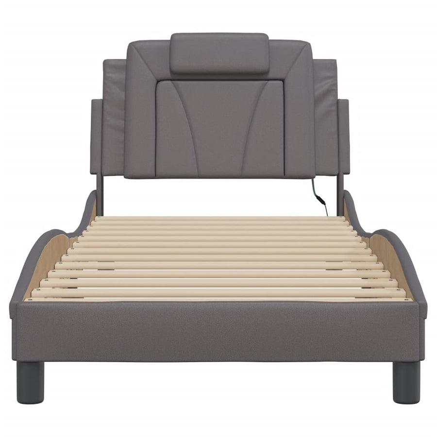 Bedframe Met Led-Verlichting Kunstleer Grijs 80X200 Cm
