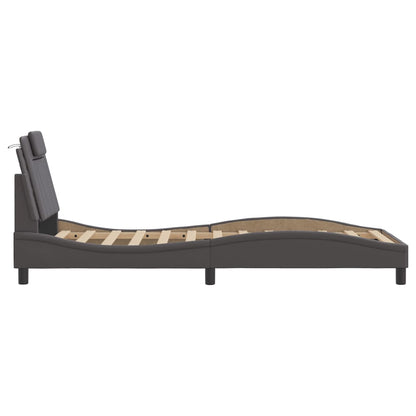 Bedframe Met Led-Verlichting Kunstleer Grijs 80X200 Cm