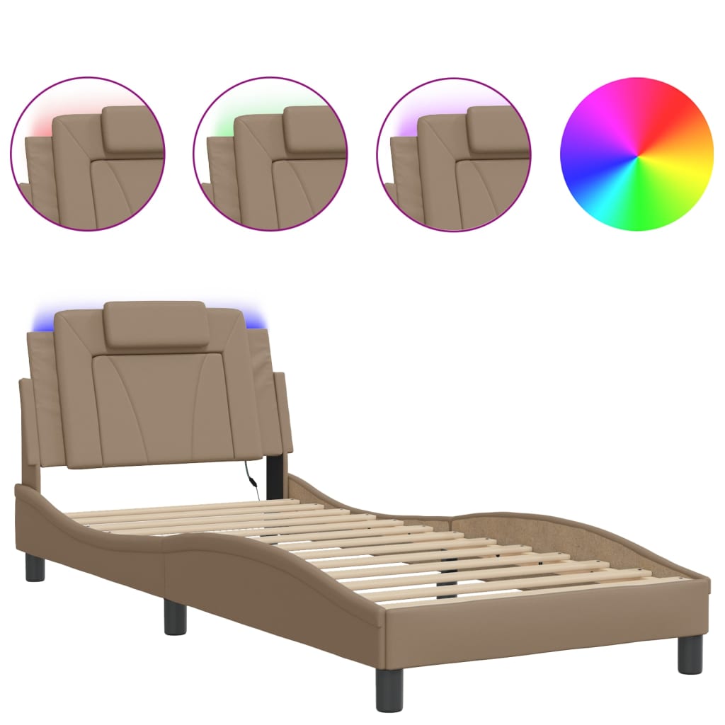 Bedframe Met Led-Verlichting Kunstleer Cappuccino 80X200 Cm