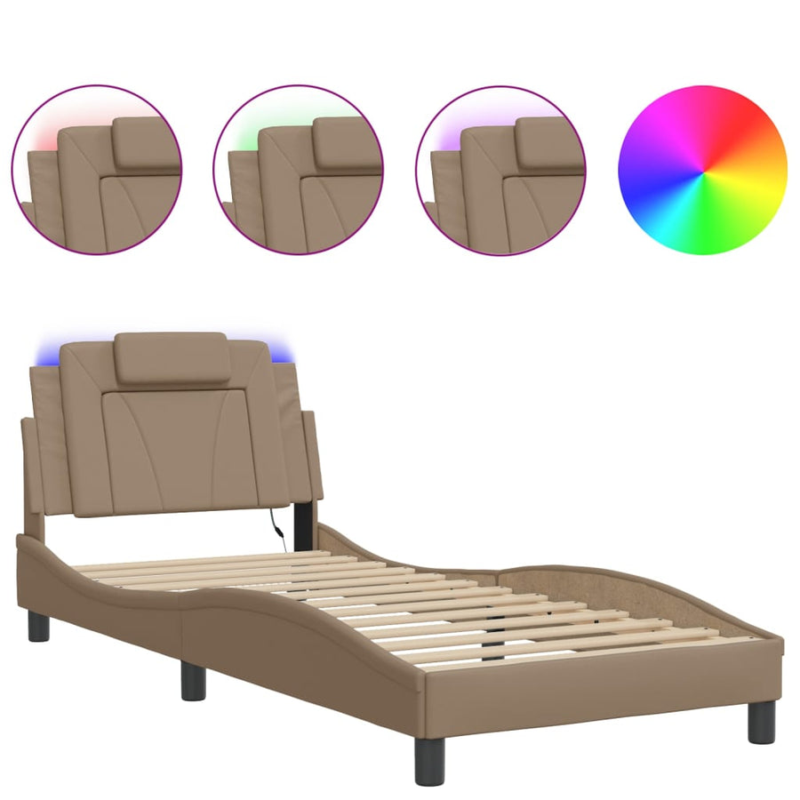 Bedframe Met Led-Verlichting Kunstleer Cappuccino 80X200 Cm