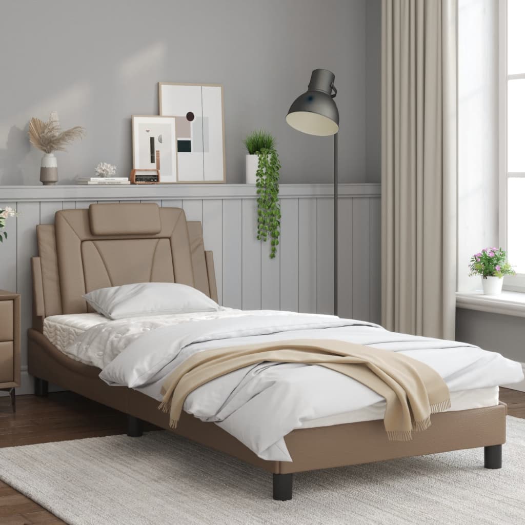 Bedframe Met Led-Verlichting Kunstleer Cappuccino 80X200 Cm