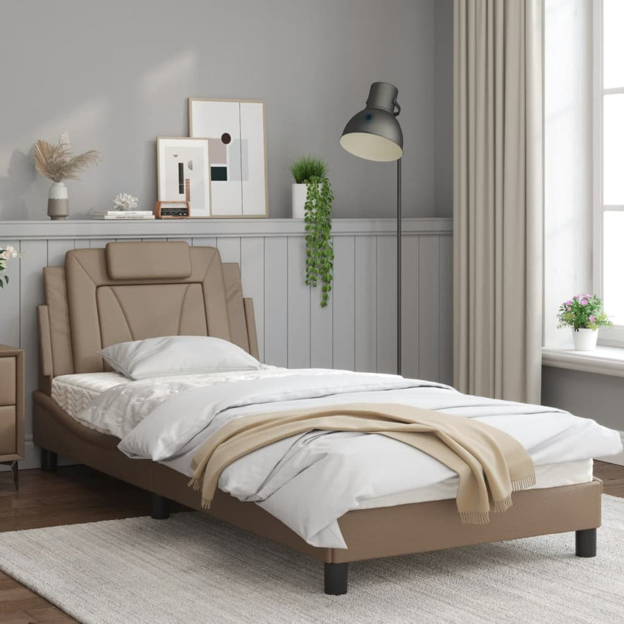 Bedframe Met Led-Verlichting Kunstleer Cappuccino 80X200 Cm