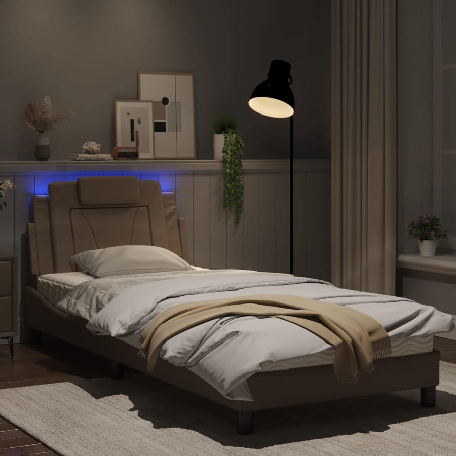 Bedframe Met Led-Verlichting Kunstleer Cappuccino 80X200 Cm