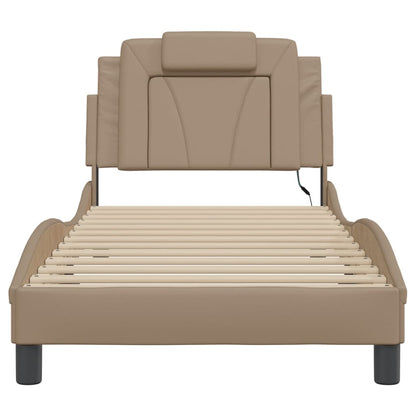 Bedframe Met Led-Verlichting Kunstleer Cappuccino 80X200 Cm