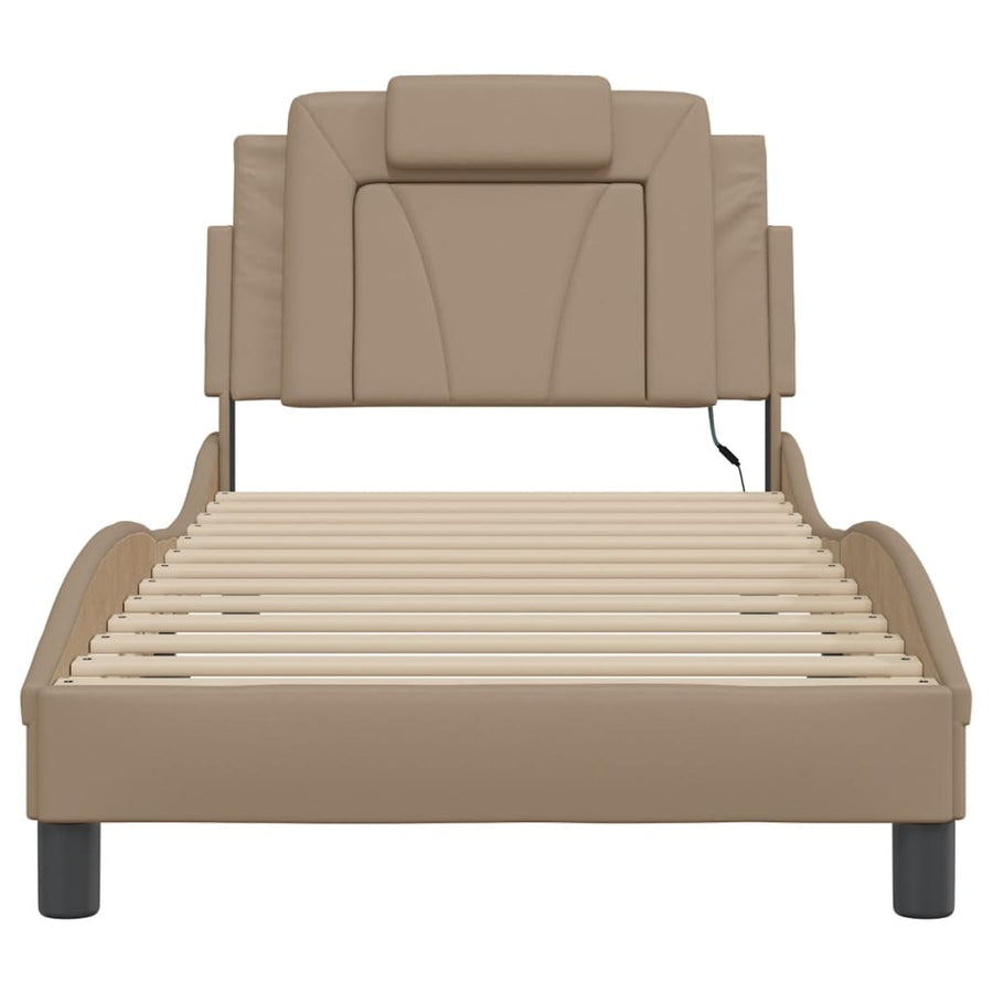 Bedframe Met Led-Verlichting Kunstleer Cappuccino 80X200 Cm