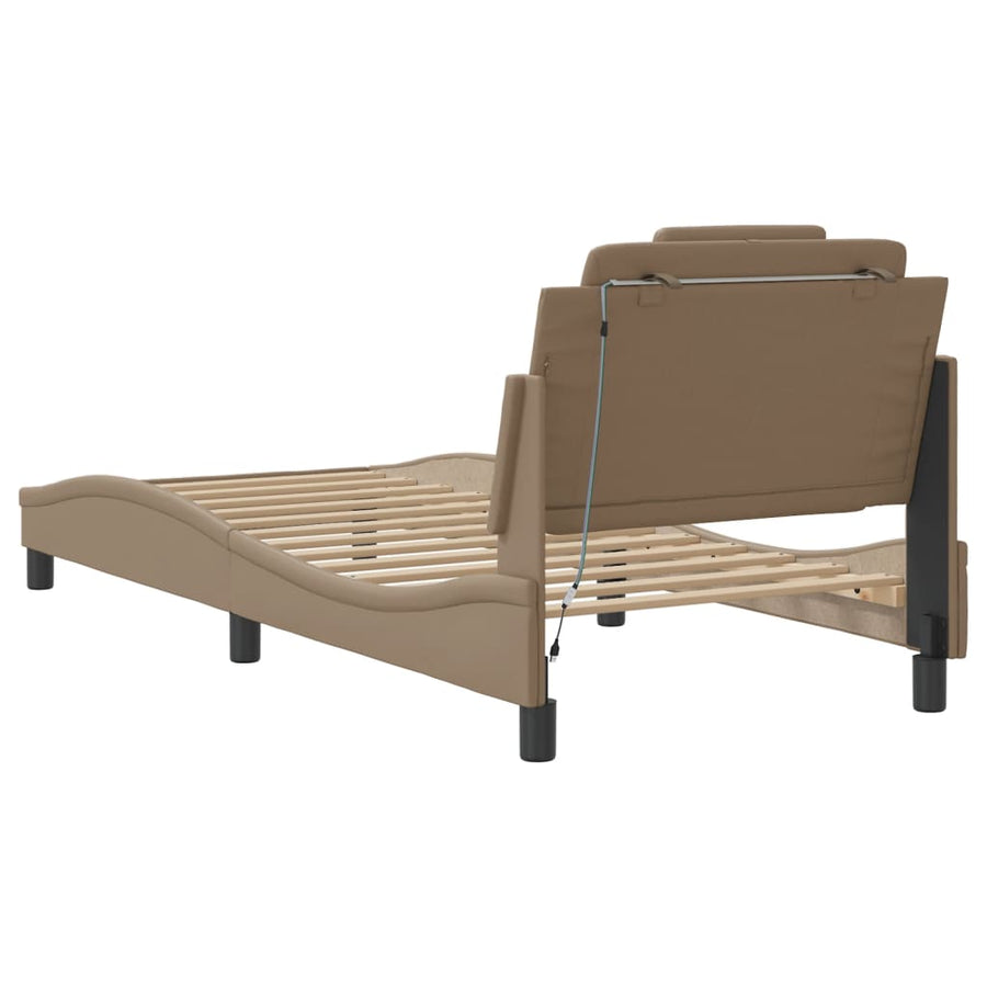 Bedframe Met Led-Verlichting Kunstleer Cappuccino 80X200 Cm