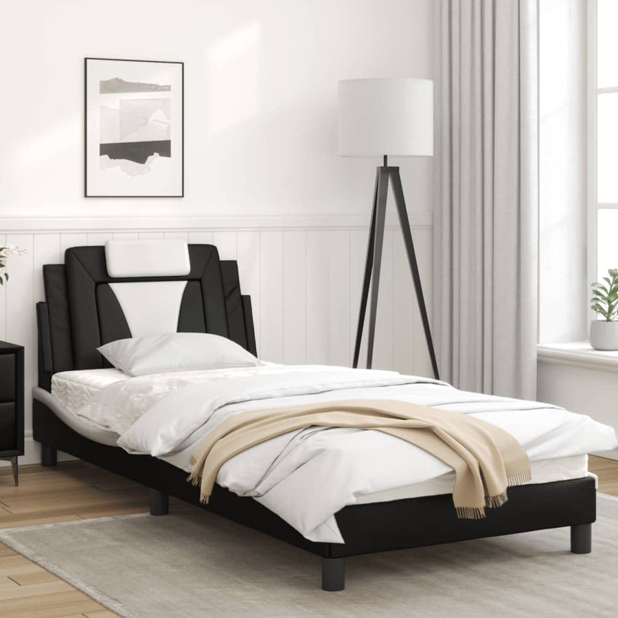 Bedframe Met Led-Verlichting Kunstleer Zwart En Wit 80X200 Cm