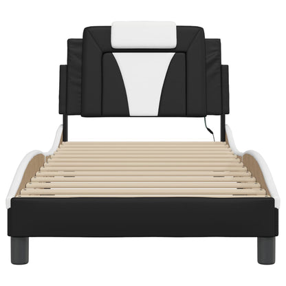 Bedframe Met Led-Verlichting Kunstleer Zwart En Wit 80X200 Cm