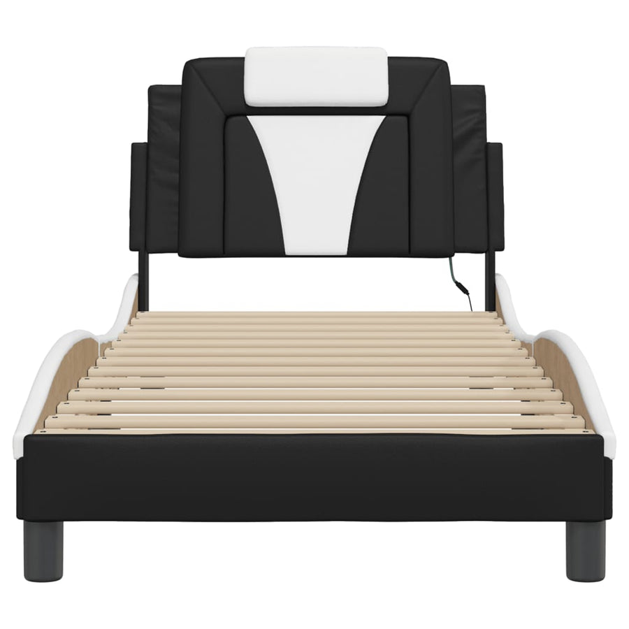 Bedframe Met Led-Verlichting Kunstleer Zwart En Wit 80X200 Cm