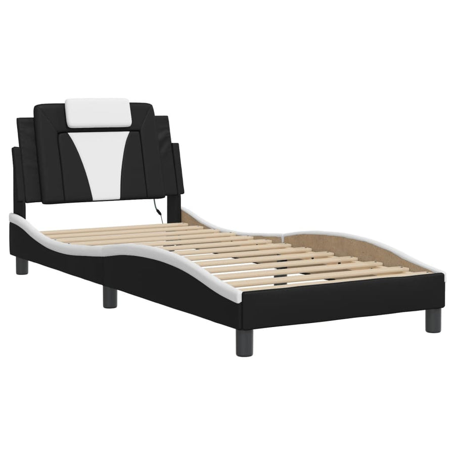 Bedframe Met Led-Verlichting Kunstleer Zwart En Wit 80X200 Cm