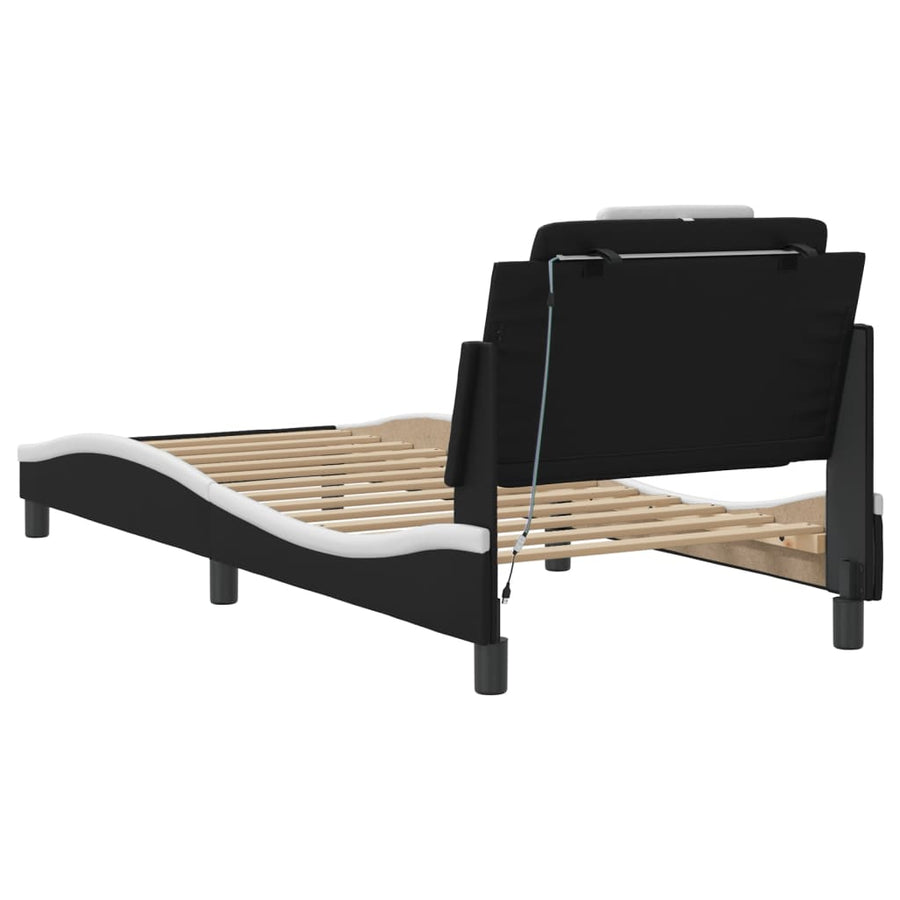 Bedframe Met Led-Verlichting Kunstleer Zwart En Wit 80X200 Cm