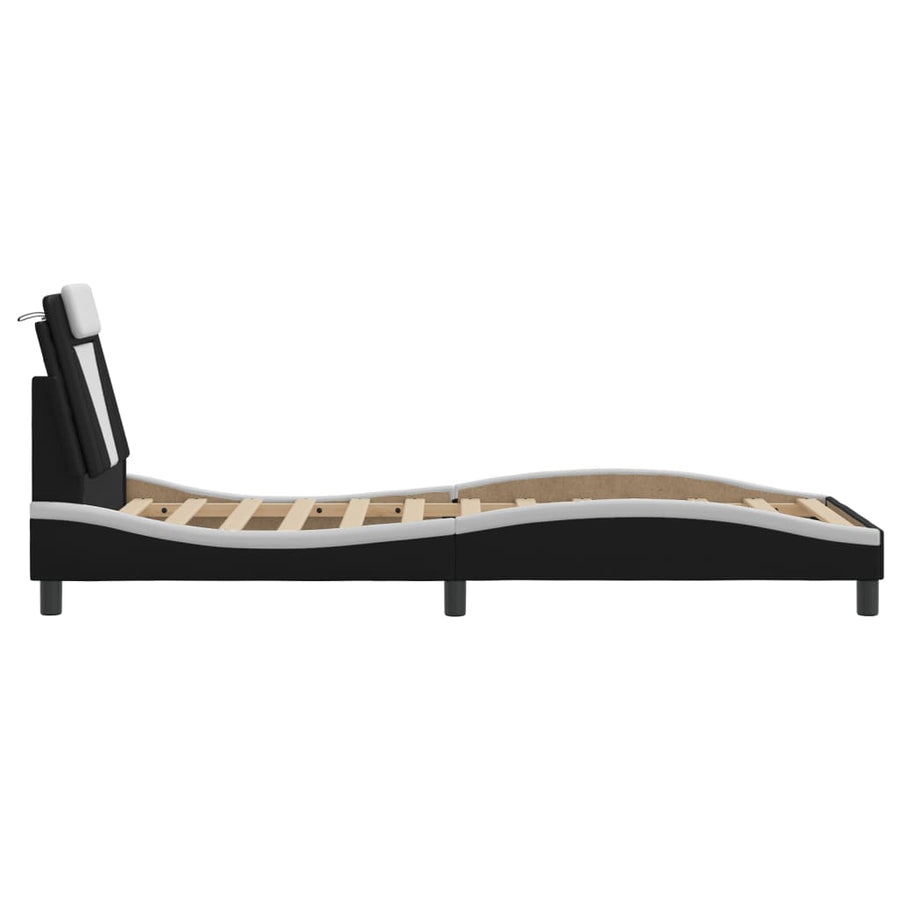 Bedframe Met Led-Verlichting Kunstleer Zwart En Wit 80X200 Cm