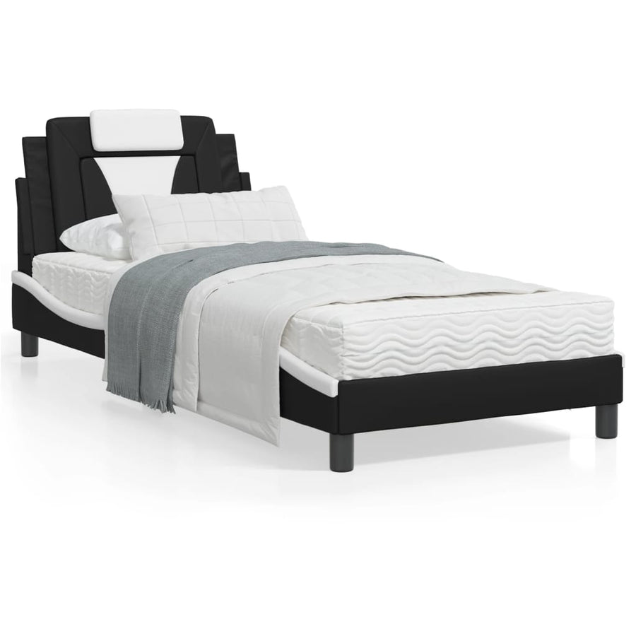 Bedframe Met Led-Verlichting Kunstleer Zwart En Wit 80X200 Cm