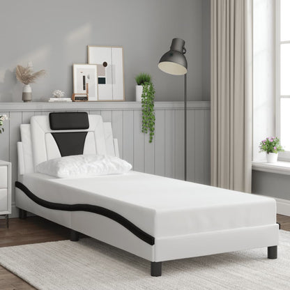 Bedframe Met Led-Verlichting Kunstleer 80 x 200 cm Wit en zwart