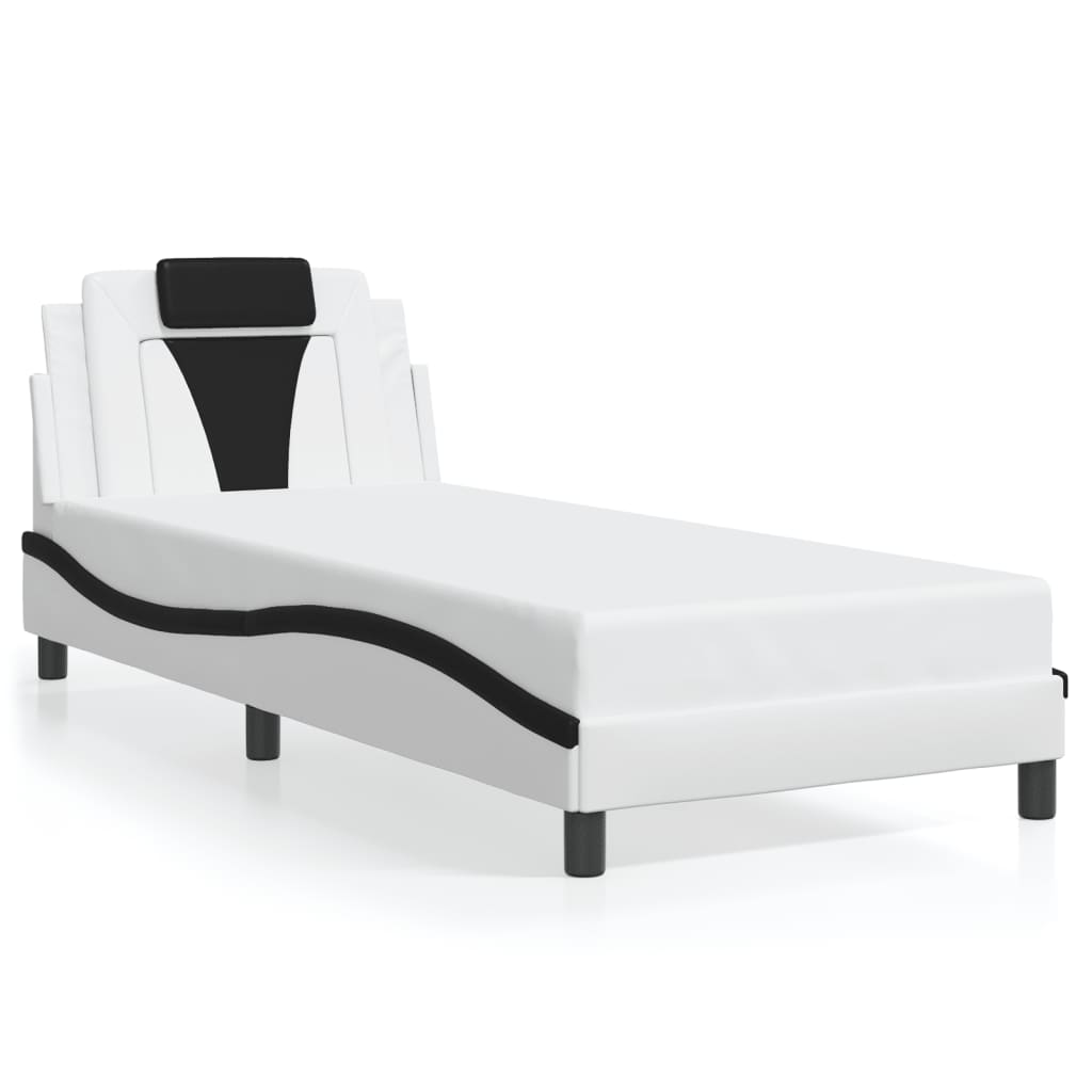 Bedframe Met Led-Verlichting Kunstleer 80 x 200 cm Wit en zwart