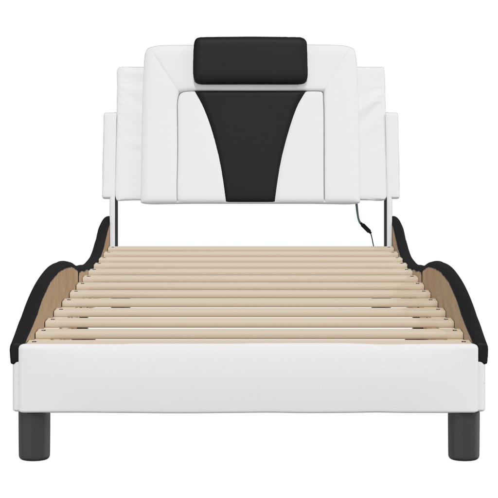 Bedframe Met Led-Verlichting Kunstleer 80 x 200 cm Wit en zwart