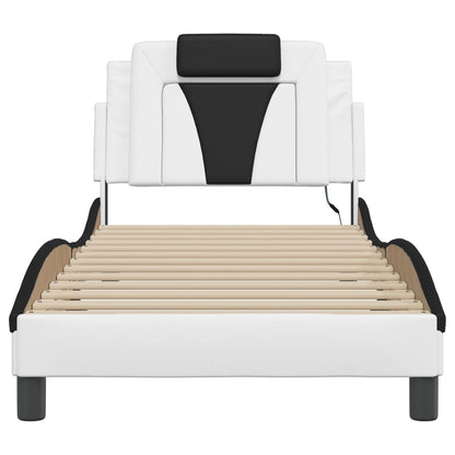 Bedframe Met Led-Verlichting Kunstleer 80 x 200 cm Wit en zwart