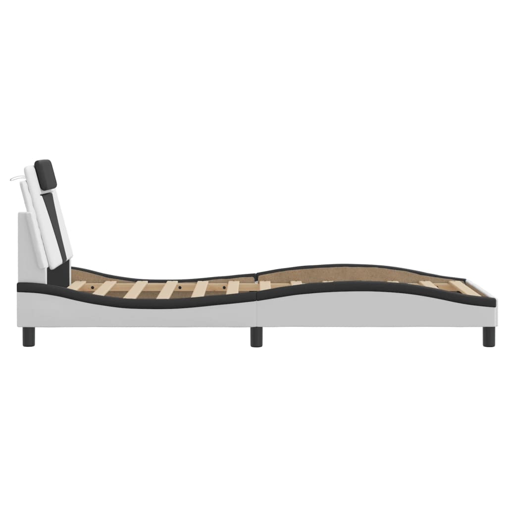 Bedframe Met Led-Verlichting Kunstleer 80 x 200 cm Wit en zwart