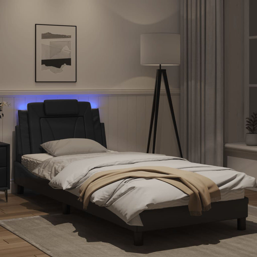 Bedframe Met Led-Verlichting Kunstleer Zwart 90X190 Cm