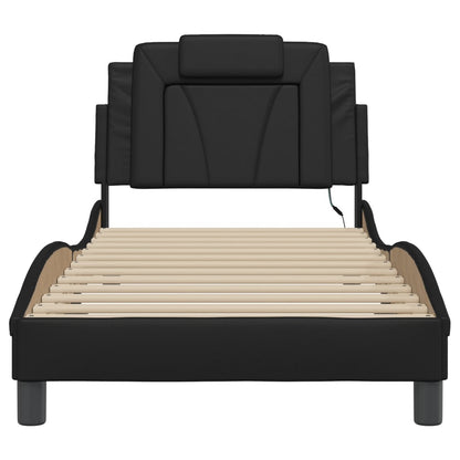 Bedframe Met Led-Verlichting Kunstleer Zwart 90X190 Cm