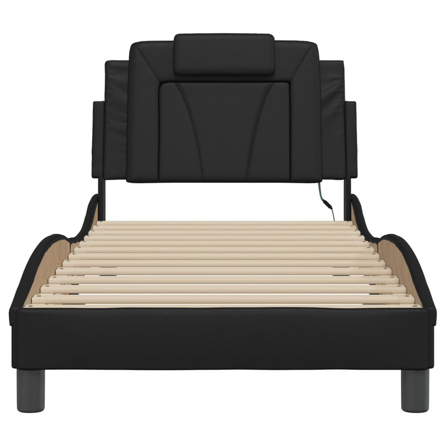 Bedframe Met Led-Verlichting Kunstleer Zwart 90X190 Cm