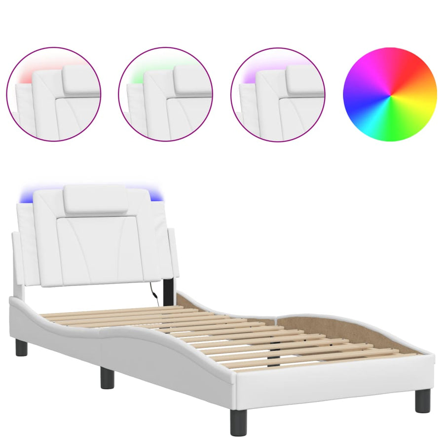 Bedframe Met Led-Verlichting Kunstleer Wit 90X190 Cm