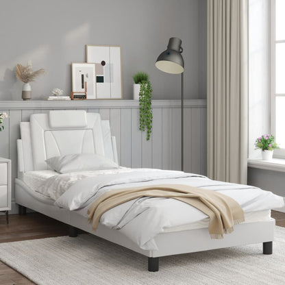 Bedframe Met Led-Verlichting Kunstleer Wit 90X190 Cm