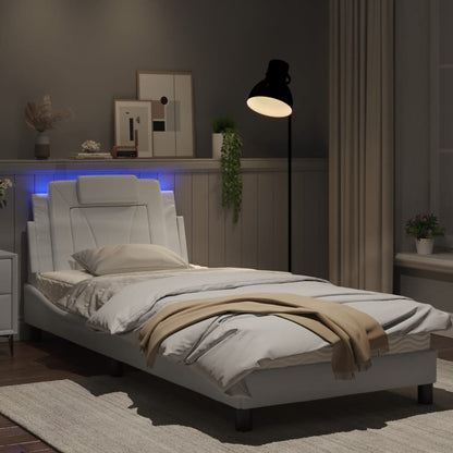 Bedframe Met Led-Verlichting Kunstleer Wit 90X190 Cm