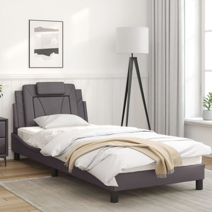 Bedframe Met Led-Verlichting Kunstleer Grijs 90X190 Cm
