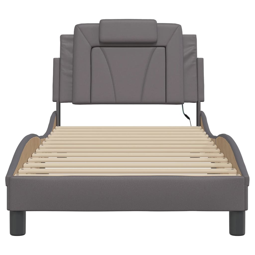Bedframe Met Led-Verlichting Kunstleer Grijs 90X190 Cm