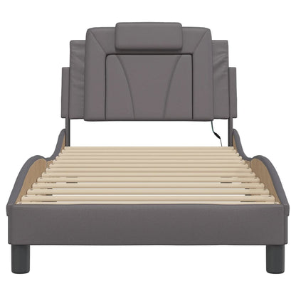 Bedframe Met Led-Verlichting Kunstleer Grijs 90X190 Cm