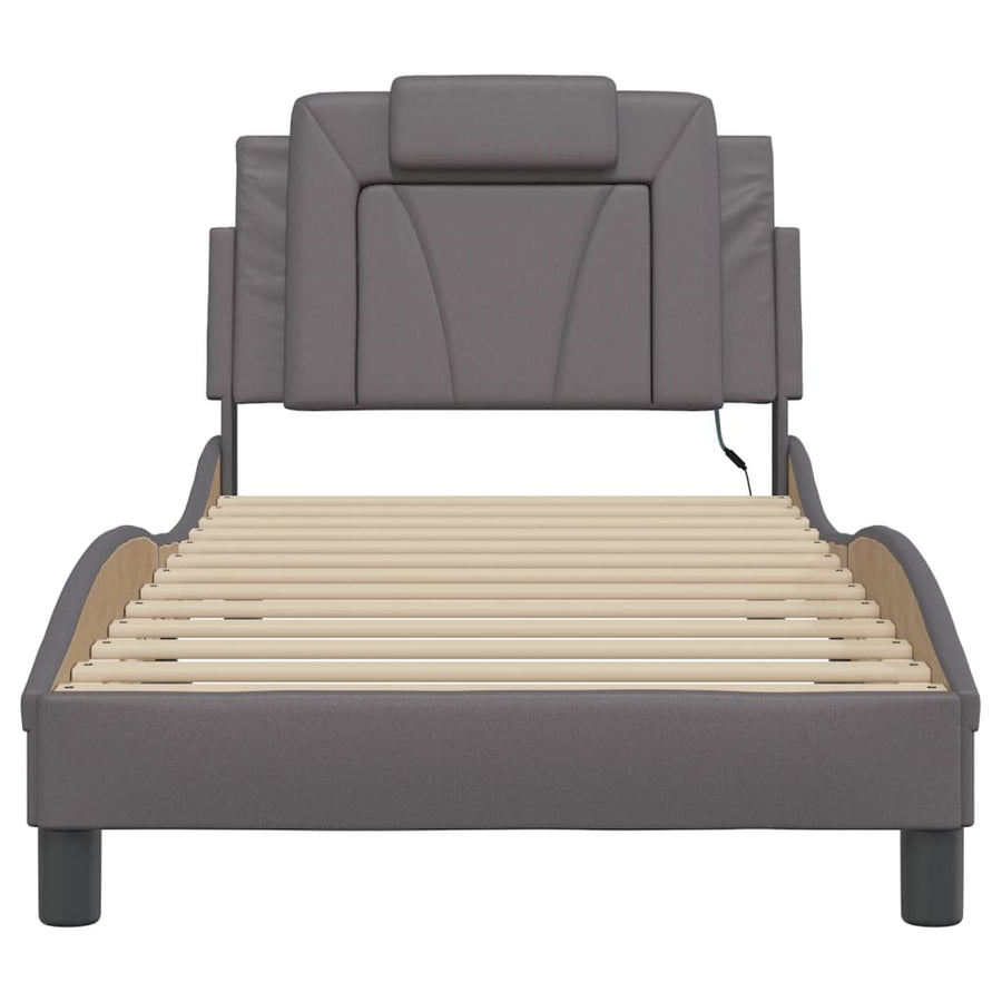 Bedframe Met Led-Verlichting Kunstleer Grijs 90X190 Cm