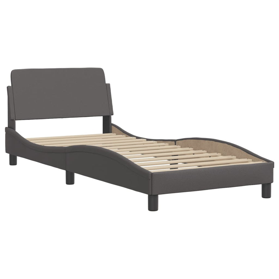 Bedframe Met Led-Verlichting Kunstleer Grijs 90X190 Cm