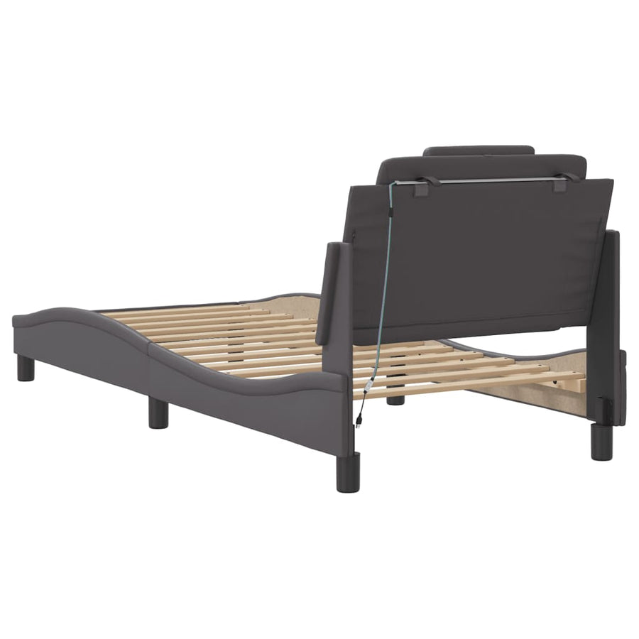 Bedframe Met Led-Verlichting Kunstleer Grijs 90X190 Cm