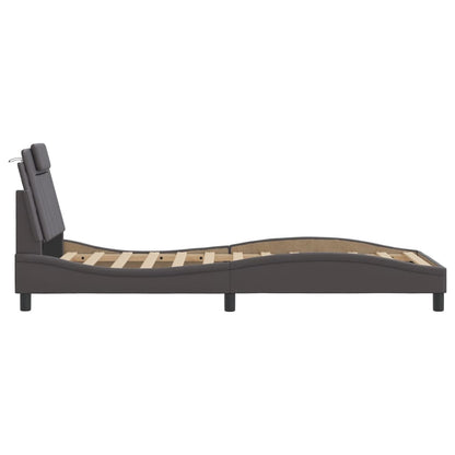 Bedframe Met Led-Verlichting Kunstleer Grijs 90X190 Cm