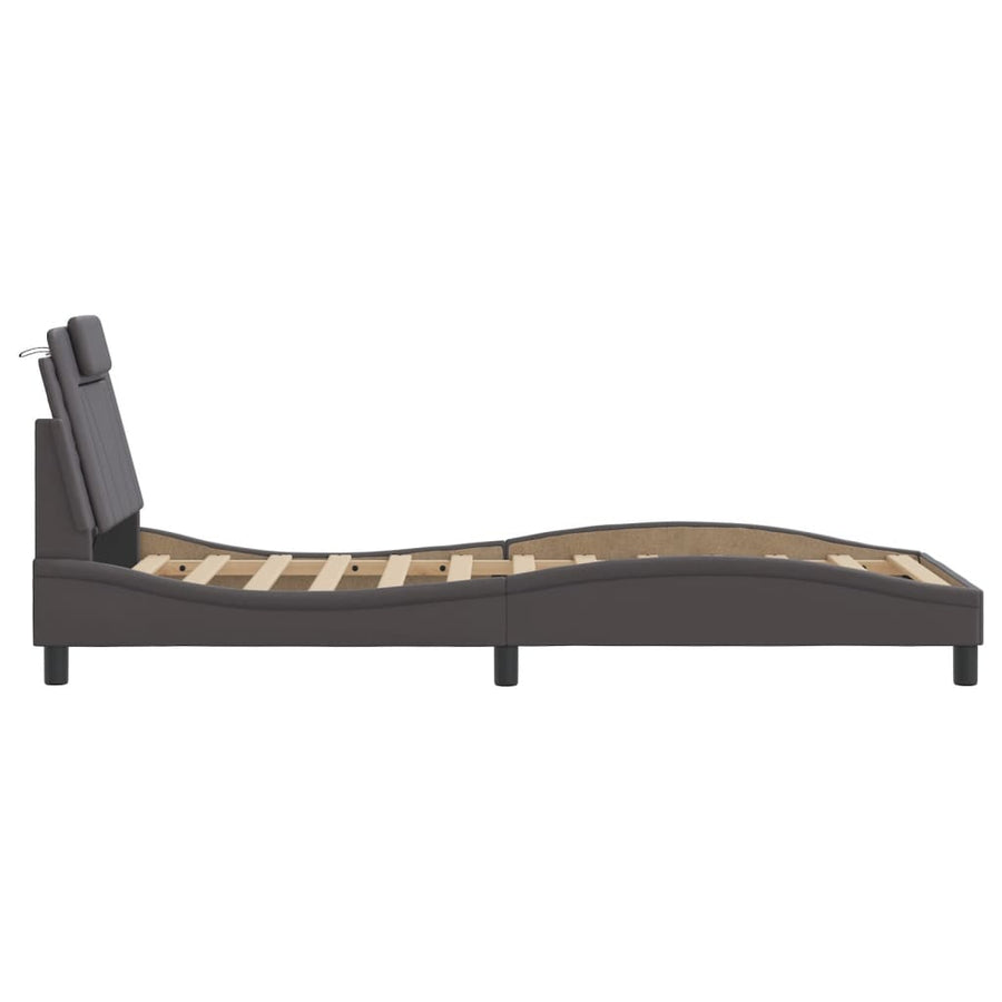 Bedframe Met Led-Verlichting Kunstleer Grijs 90X190 Cm
