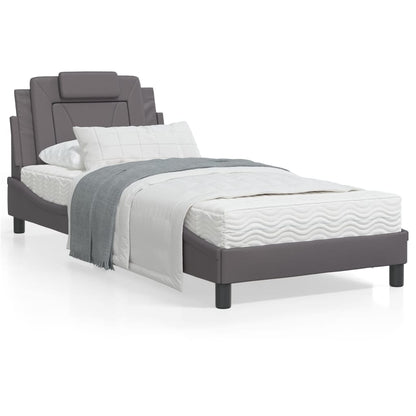 Bedframe Met Led-Verlichting Kunstleer Grijs 90X190 Cm