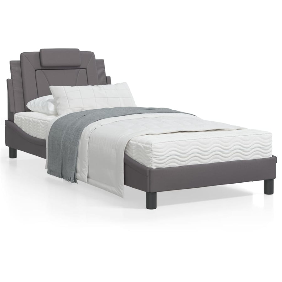 Bedframe Met Led-Verlichting Kunstleer Grijs 90X190 Cm