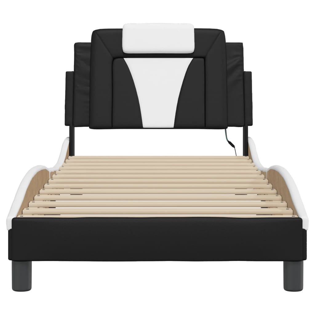Bedframe Met Led-Verlichting Kunstleer Zwart En Wit 90X190 Cm