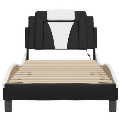Bedframe Met Led-Verlichting Kunstleer Zwart En Wit 90X190 Cm